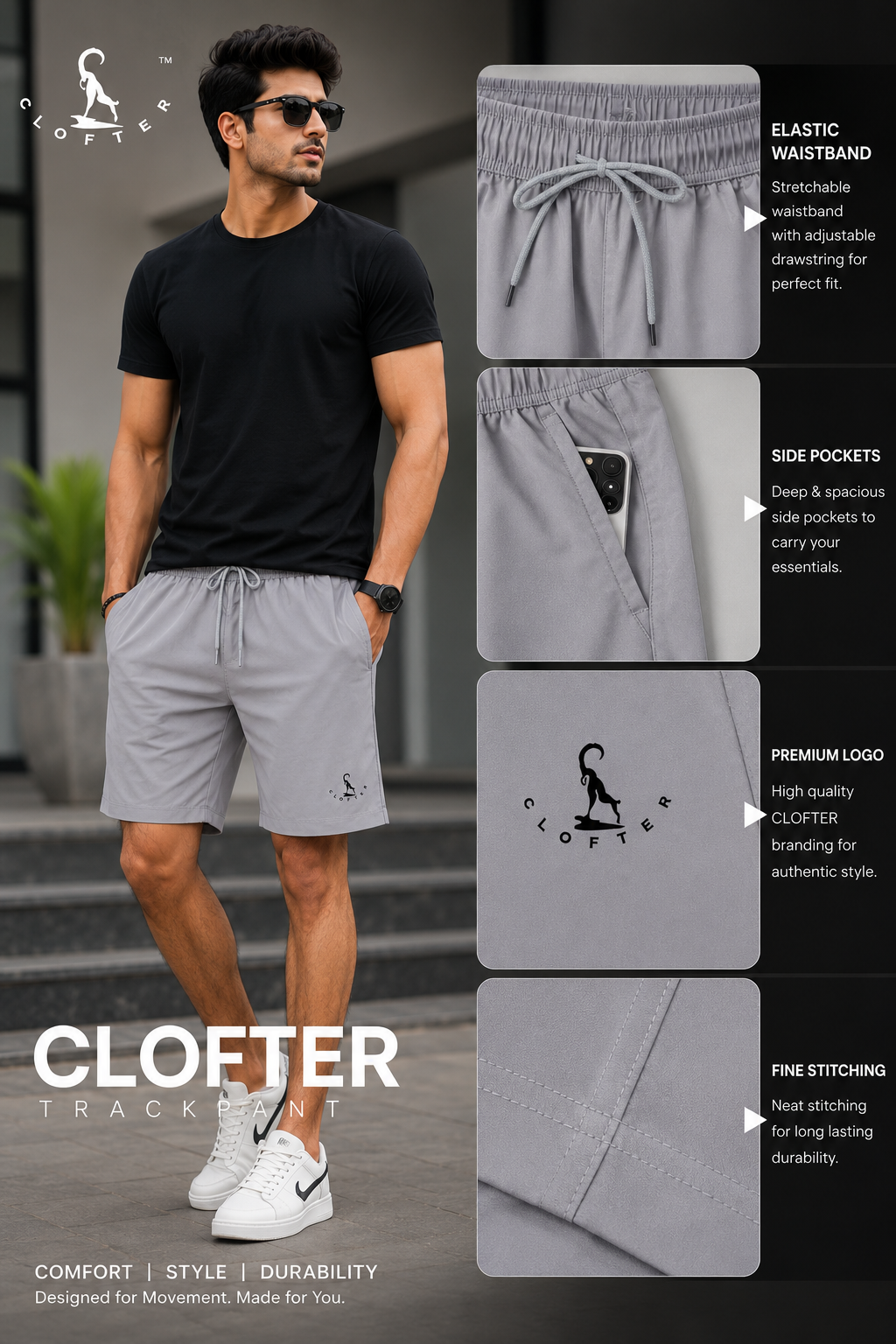 CLOFTER -Mens Everyday Shorts for Regular,Gym,Sports,Running and more ART : HS 04 - Image 3